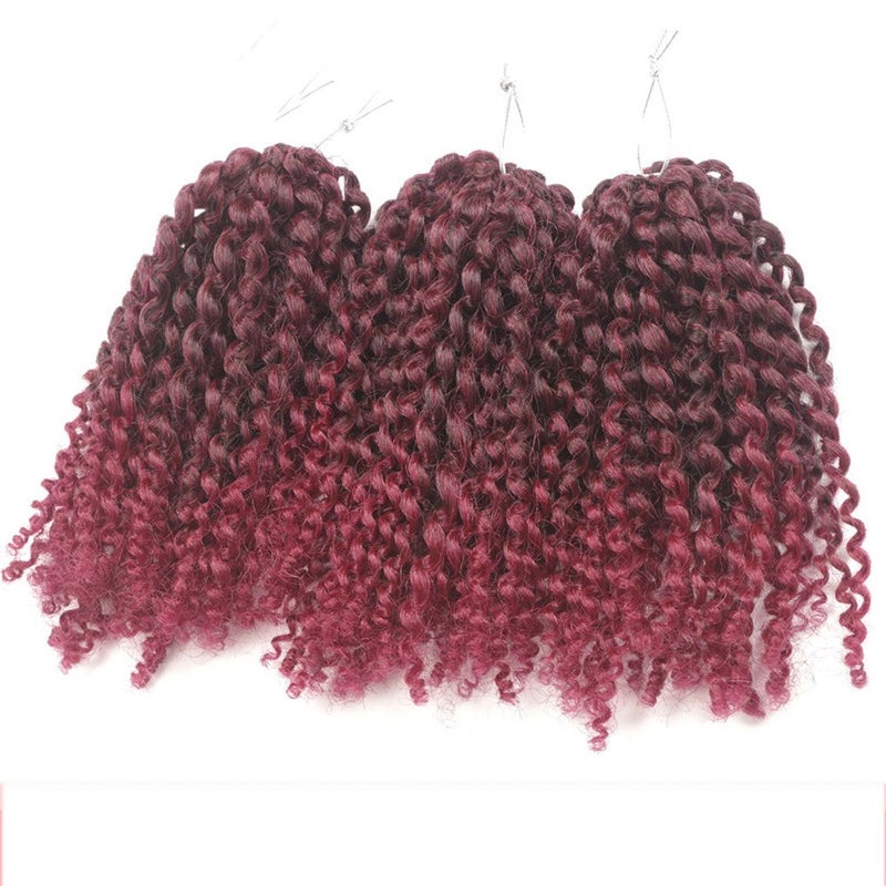Sharopul 3pcs/pack bob Kinky Curl 8 Inch Afro Kinky Twist Hair Burg color Soft Synthetic Crochet Braiding Hair Extention (1B/BURG) - Image 3